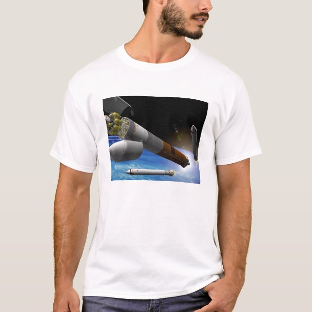 T-shirt Imagem artística de um foguete de descolagem verti (Frente)