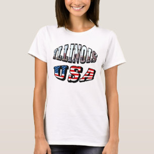 T-shirt Imagem de Illinois e Texto de Sinalizador EUA