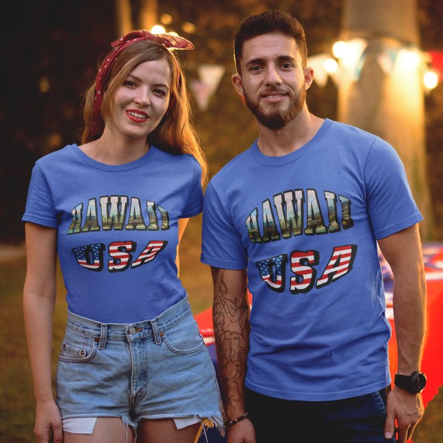 T-shirt Imagem do Havaí e Texto de Sinalizador dos EUA (Hawaii Picture and USA Flag Text T-Shirt)