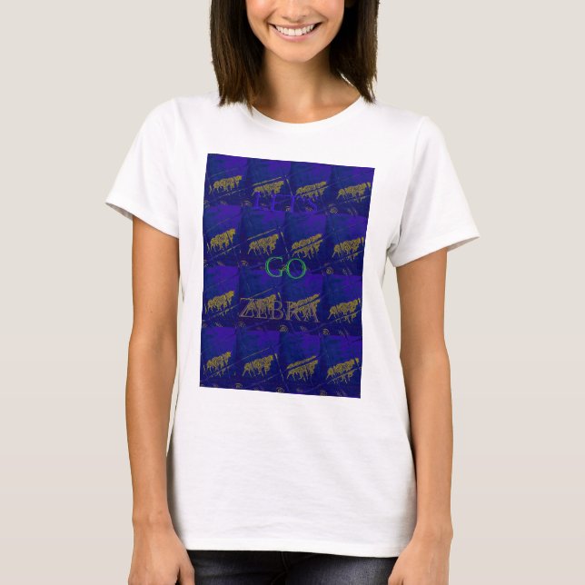 T-shirt Impressão Abstrato "Vamos Ir Zebra" azul francês (Frente)