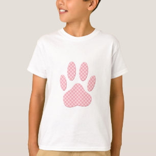 T-shirt Impressão Da Pata De Cão De Tartan, Rosa E Branc
