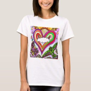 T-shirt Impressão de Arte de Coração Arco-Íris Psicodélico