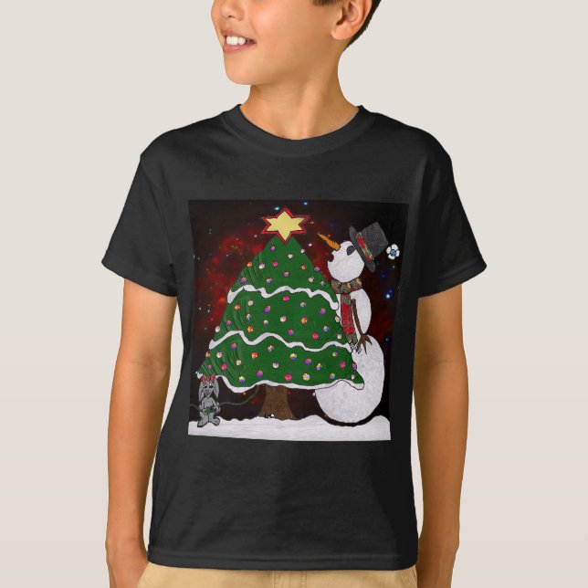 T-shirt Impressão de Arte Surpresa de Árvore de Natal (Frente)