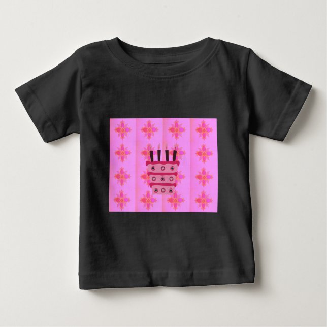 T-shirt Impressão de Bolo de Bolo Rosa (Frente)