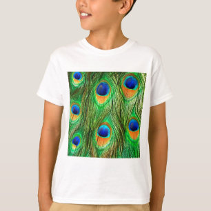 T-shirt Impressão de Penas de Pavão Coloridas