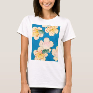 T-shirt Impressão de Woodblock da cor das flores do