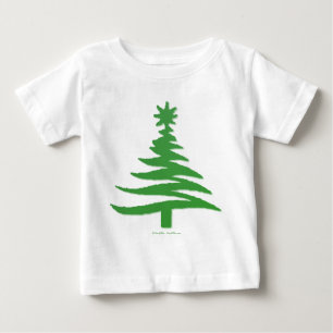 T-shirt Impressão Verde de Estêncil de Árvore de Natal Mod