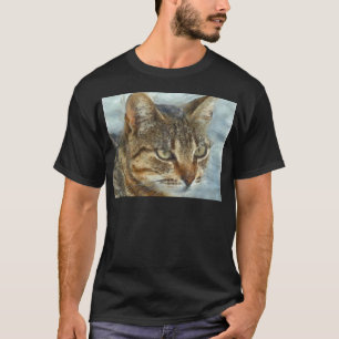 T-shirt Impressionante Tabby Cat Fechar Grafite Lápis Por