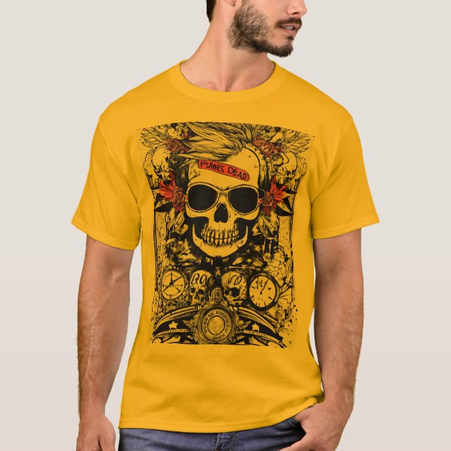 T-Shirt Impresso de Caveira Ociosa Negrito e Gráfi (Frente)