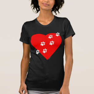 T-shirt Impressões da pata em meu coração - vermelho