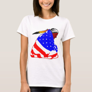 T-shirt Índio Nativo Americano Invadido Na Bandeira Ameri