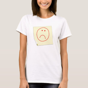 T-shirt infeliz da nota de post-it da cara