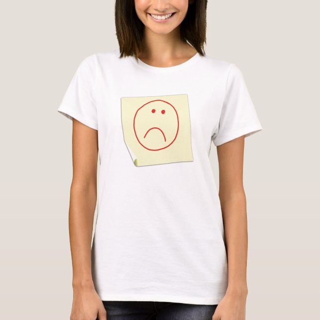 T-shirt infeliz da nota de post-it da cara (Frente)