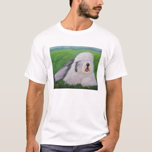 T-shirt inglês velho do Sheepdog por Sharon Nummer (Frente)