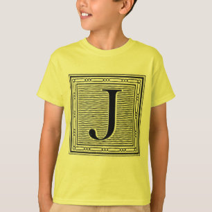 T-shirt Inicial de Woodblock do Woodcut da letra de bloco