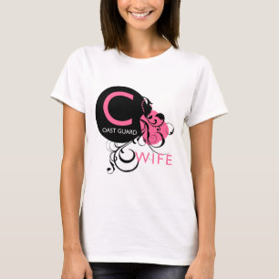 T-shirt Inicial ornamentado - esposa da guarda costeira