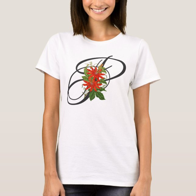 T-Shirt Inicial P, Vintage Passion Flower (Frente)