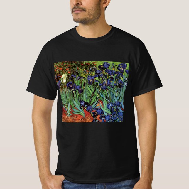 T-shirt Írises de Vincent van Gogh, Arte do Jardim de Vint (Frente)