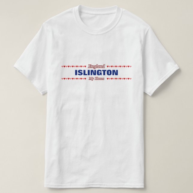 T-shirt ISLINGTON - Minha casa - Inglaterra; Corações (Frente do Design)