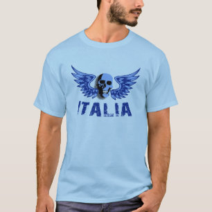 T-shirt italiano azul dos homens do crânio