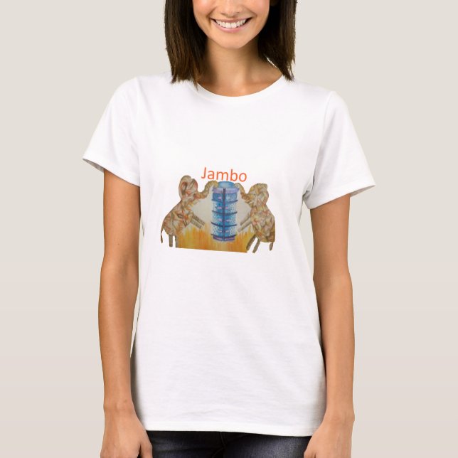 T-shirt Jambo Jumbo African Kids Elephants Art Impressão (Frente)