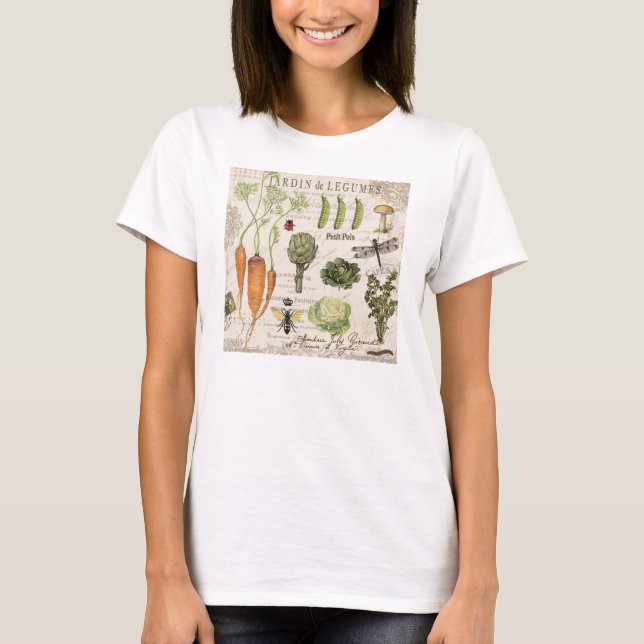 T-shirt jardim vegetal francês do vintage moderno (Frente)