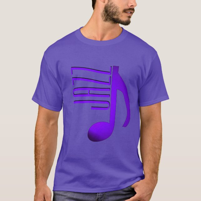 T-shirt Jazz Elegante Purple Blue Music Note Skinny Font (Frente)