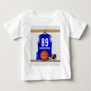 T-shirt Jérsei azul e branco personalizado do basquetebol