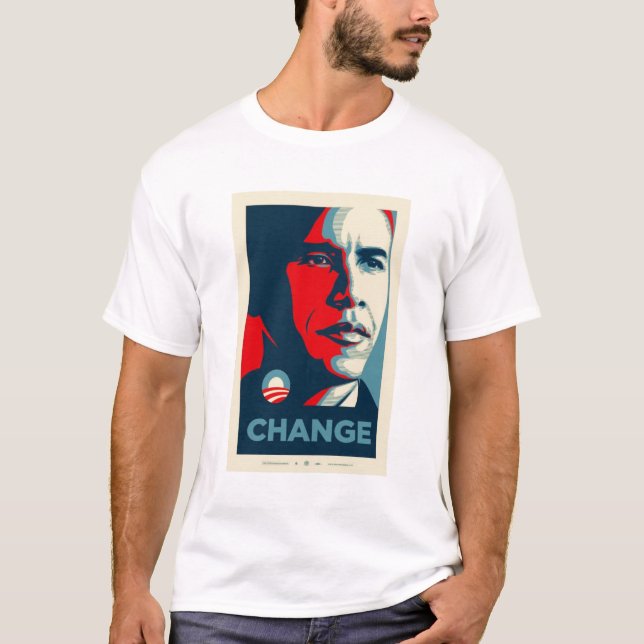 T-shirt jérsei preto e vermelho de obama (Frente)