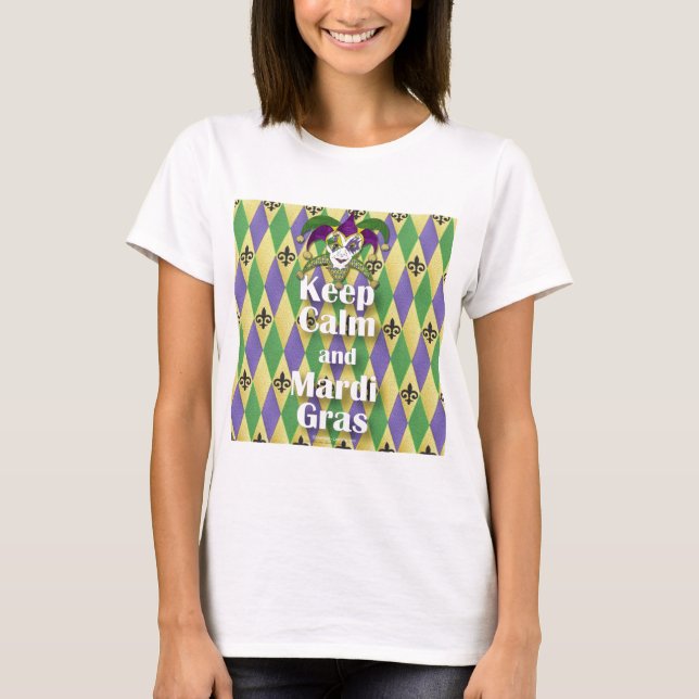 T-shirt Jester Mask Keep Calm e Mardi Gras (Frente)