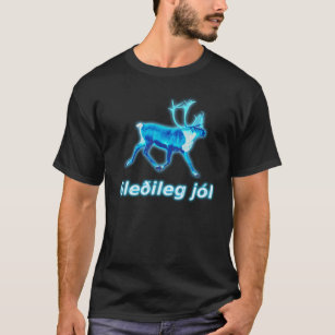 T-shirt Jól de Gleðileg - caribu azul (rena)