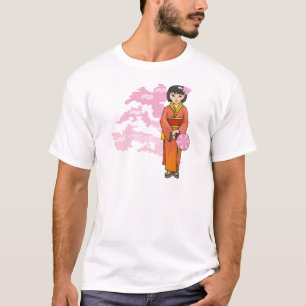 T-shirt Jovem Japonesa Com Flores De Cereja