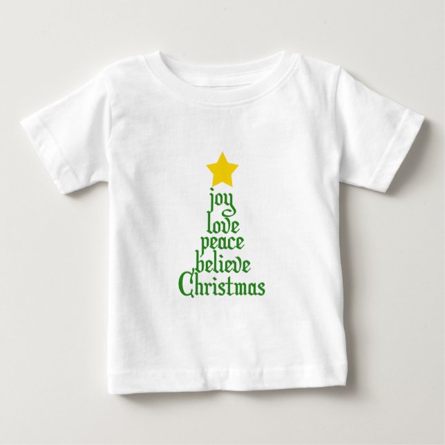 T-shirt Joy, Love, Peace, Acredite, Natal (Frente)