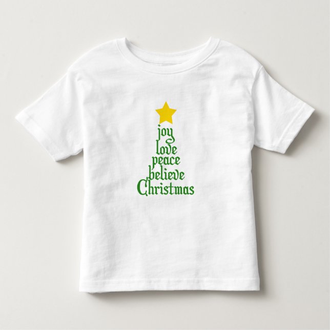 T-shirt Joy, Love, Peace, Acredite, Natal (Frente)