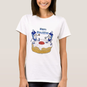 T-shirt Judaica Feliz Hanukkah Dreidels Dançantes Donut