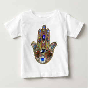 T-shirt Judaica Hamsa Hearts Flowers Opal Art Impressão