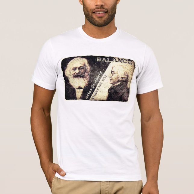 T-shirt Karl Marx v Adam Smith, a dúzia de palavras atrás (Frente)