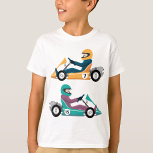 T-shirt Karting vai veículo da raça do carro com um