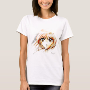 T-shirt Kawaii grande dos olhos do esboço da menina do