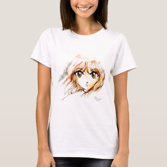 T-shirt Kawaii grande dos olhos do esboço da menina do (Frente)