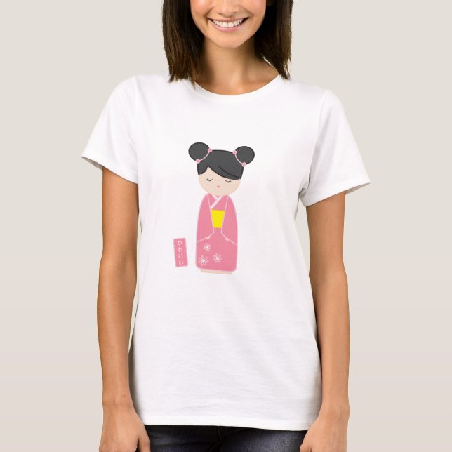 T-shirt Kawaii Pink Kokeshi (Frente)