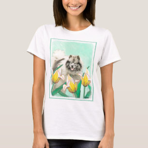 T-shirt Keeshond em Tulips pintando lindas artes caninas o