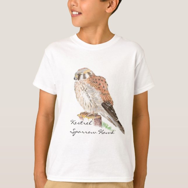 T-shirt Kestrel Sparrow Hawk, Watercolor Bird (Frente)