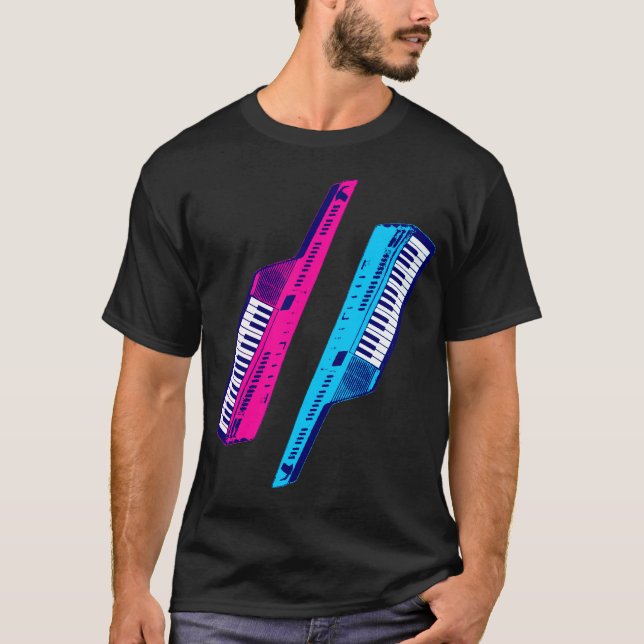 T-shirt Keytar de anos 80 de Tigre Corey (Frente)