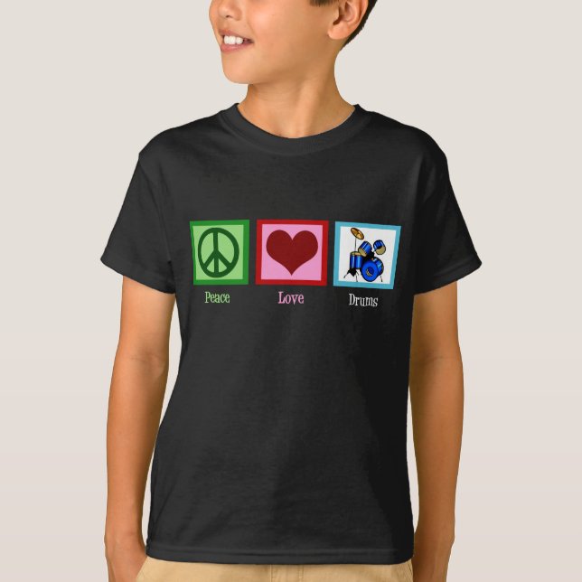 T-shirt Kids de tambores de paz e amor (Frente)