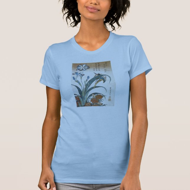 T-shirt Kingfisher com Irises, Hokusai, 1834 (Frente)