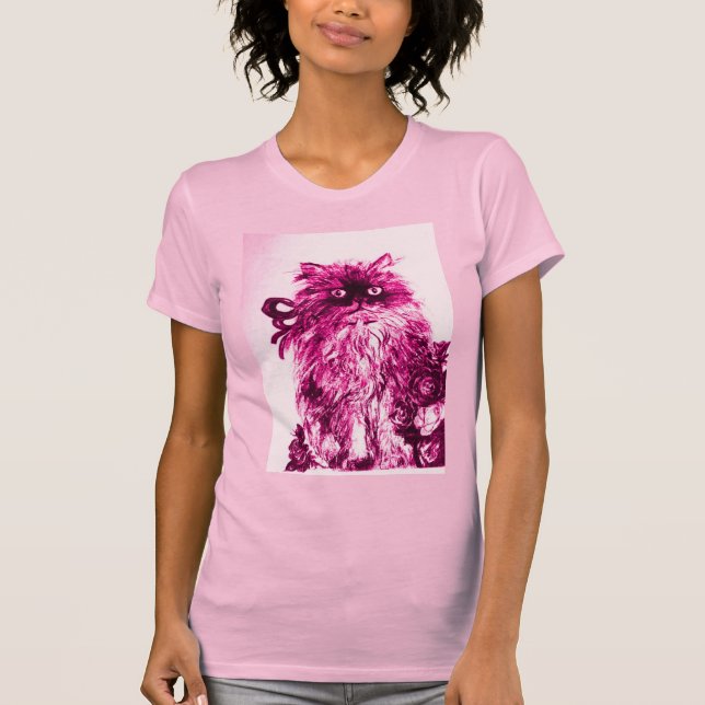 T-shirt KITTEN COM ROSAS, cor-de-rosa Branca de Fúchsia (Frente)