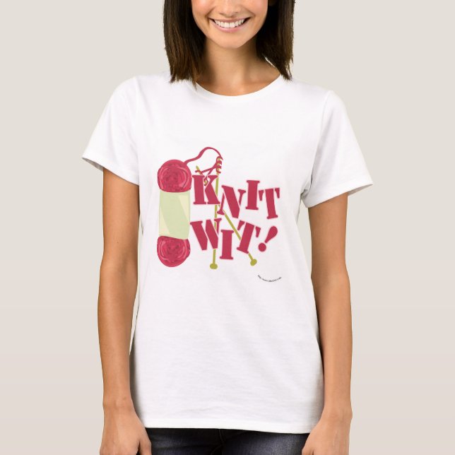 T-shirt Knit Wit Funny Knitter Hobby Cartoon Design (Frente)