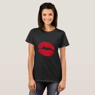 T-shirt Lábios de beijo do vermelho no preto