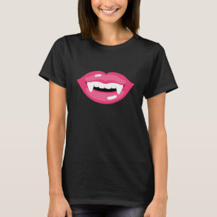 T-shirt Lábios De Vampiro Rosa Sorridentes Com Presas